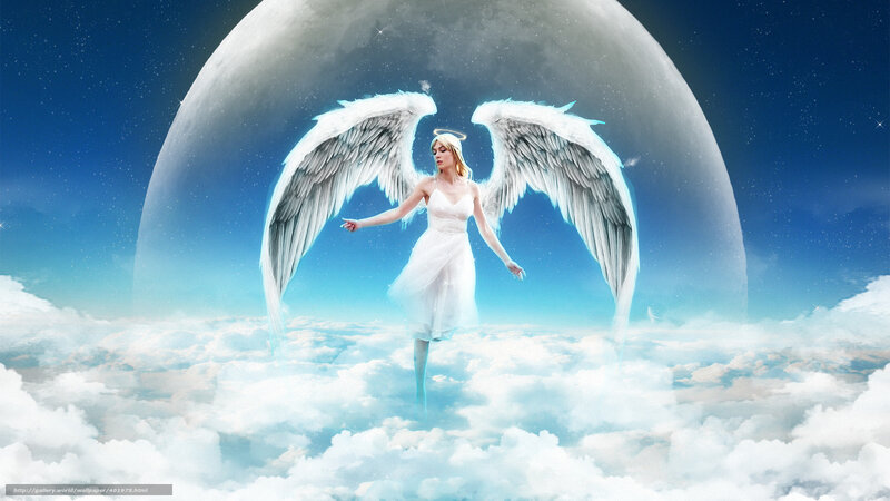 angel floating above clouds
