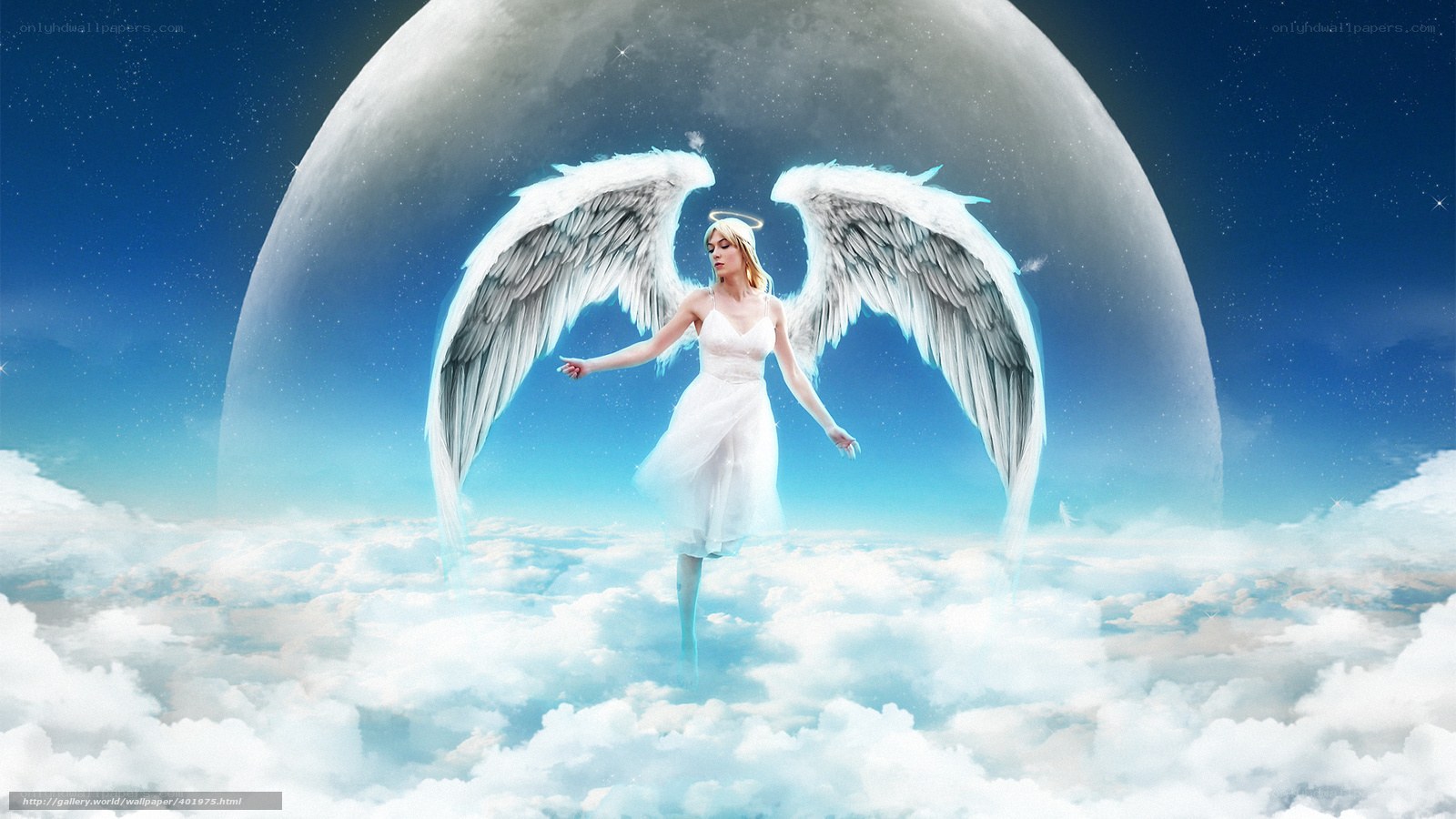 angel floating above clouds