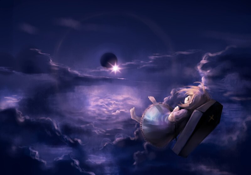 Angel floating in a coffin