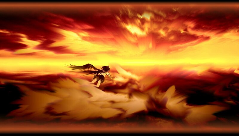 angel flying at sunset