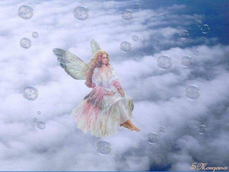 Angel Flying in Clouds — White
