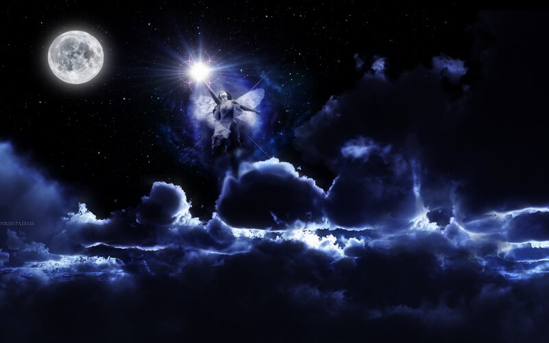 Angel Flying in Night Sky
