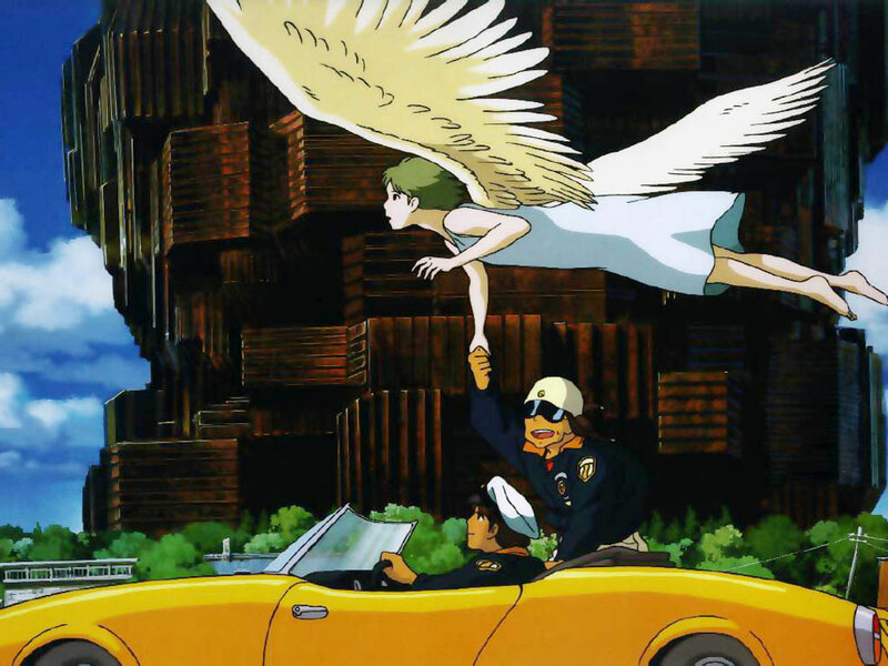 Angel flying over a car