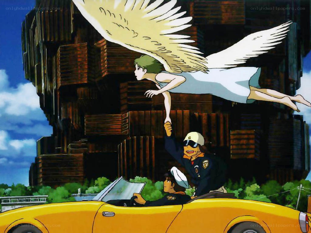 Angel flying over a car
