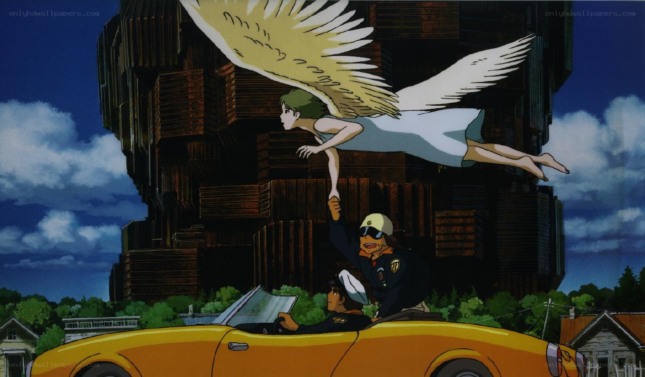 Angel flying over a car