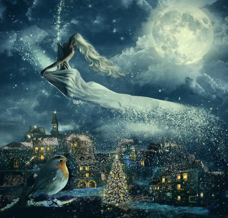Angel Flying over Town — Blue
