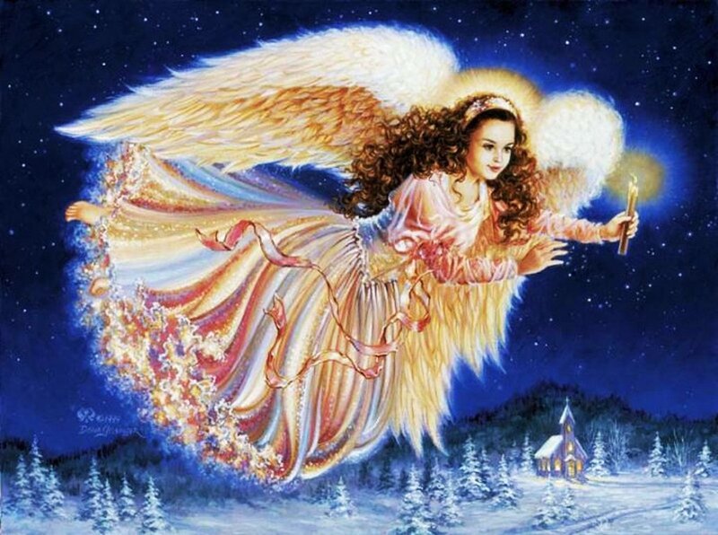 Angel Flying over Village — Blue