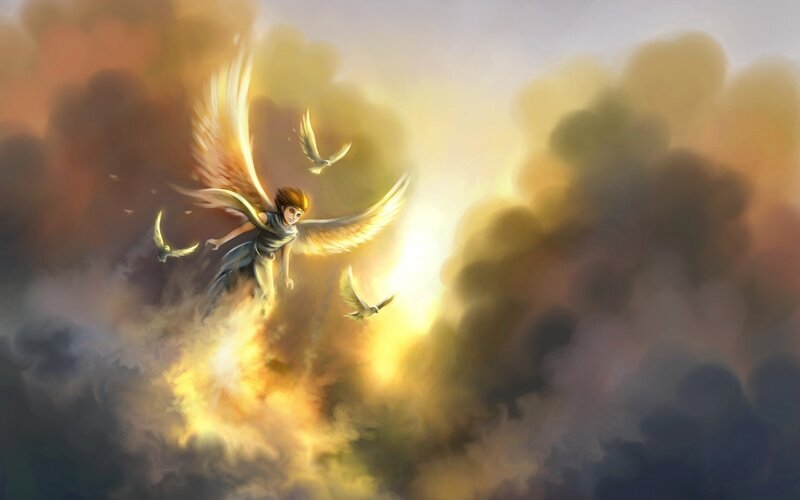 Angel Flying Through Clouds — Yellow