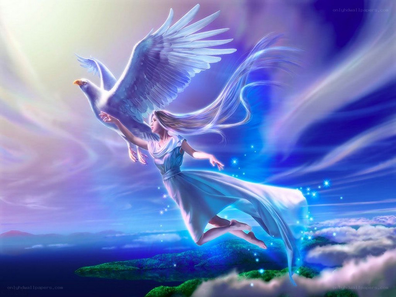 Angel flying with a bird