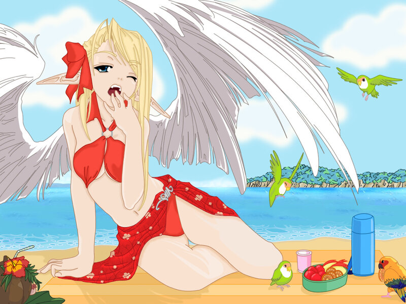 Angel girl at the beach