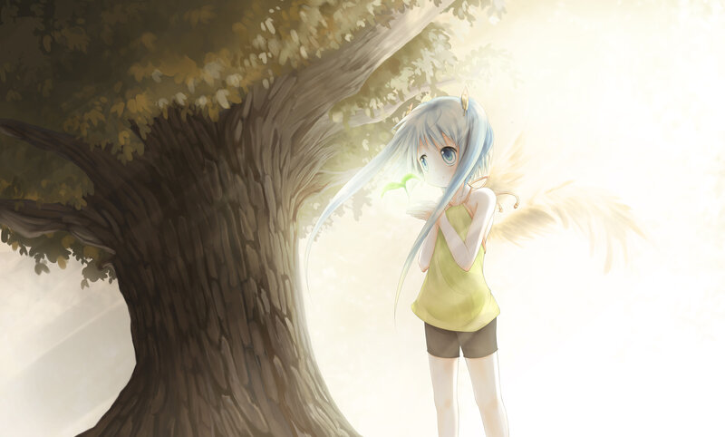 angel girl by a tree