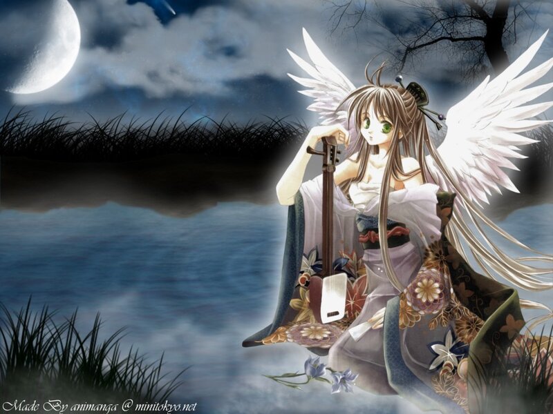 Angel girl by the moonlit lake