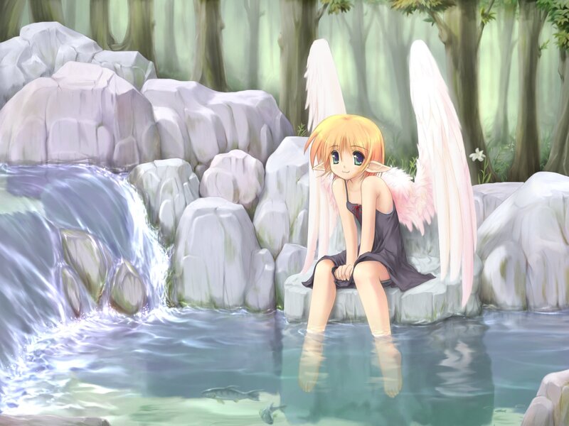 angel girl by the waterfall
