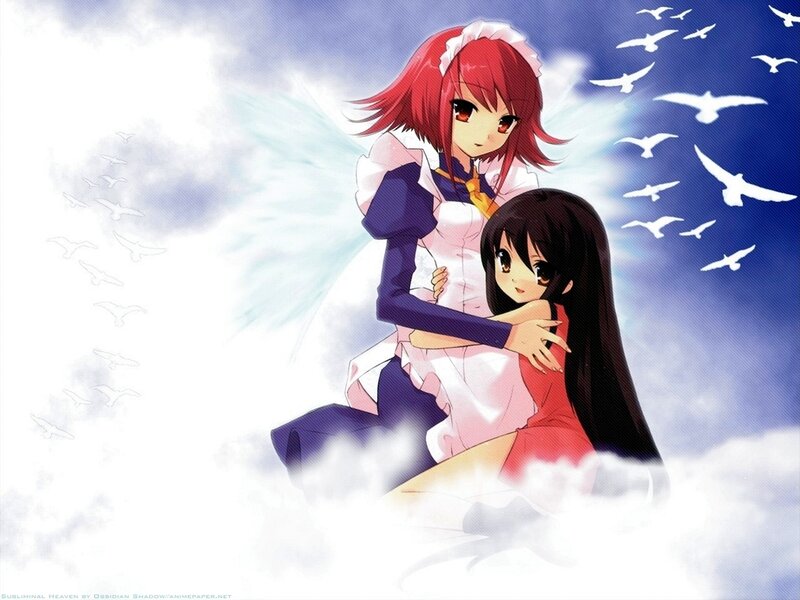 Angel girl comforting another