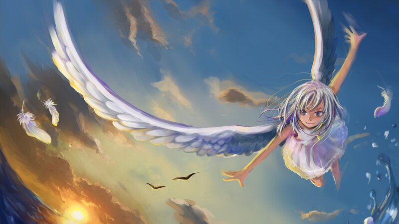 angel girl flying in sky
