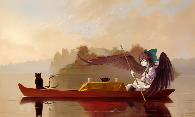 Angel girl in a boat