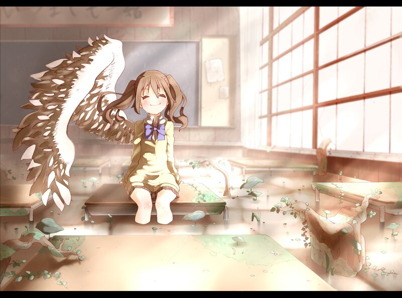 Angel girl in a classroom