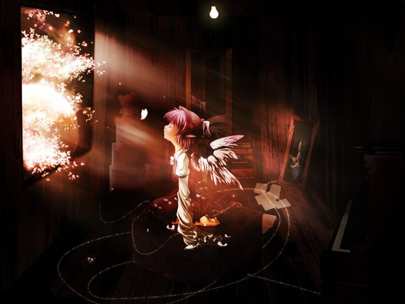 angel girl in a dark room