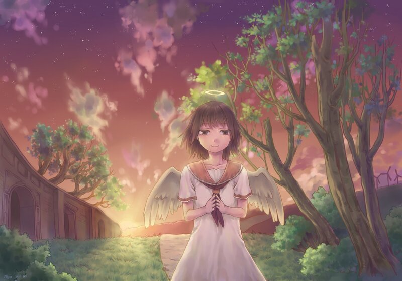 Angel girl in a garden