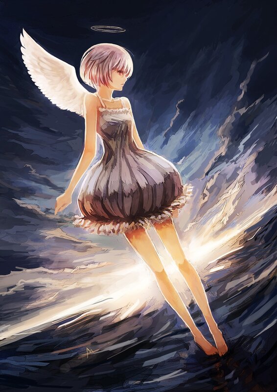 Angel girl in dark sky