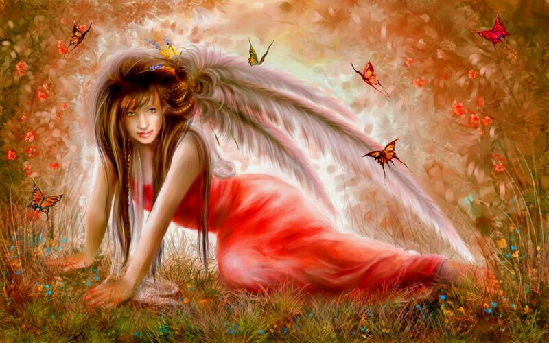 Angel Girl in Field — Red