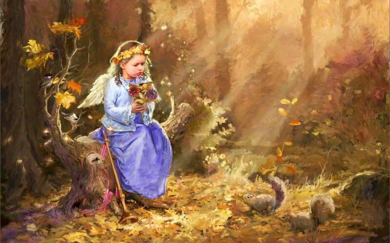 Angel Girl in Forest — Blue, Serene