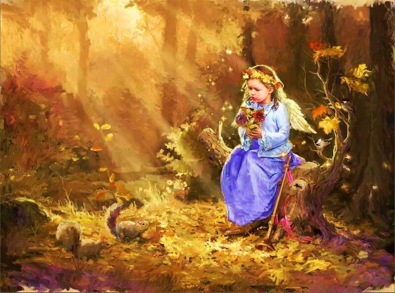 Angel Girl in Forest — Blue