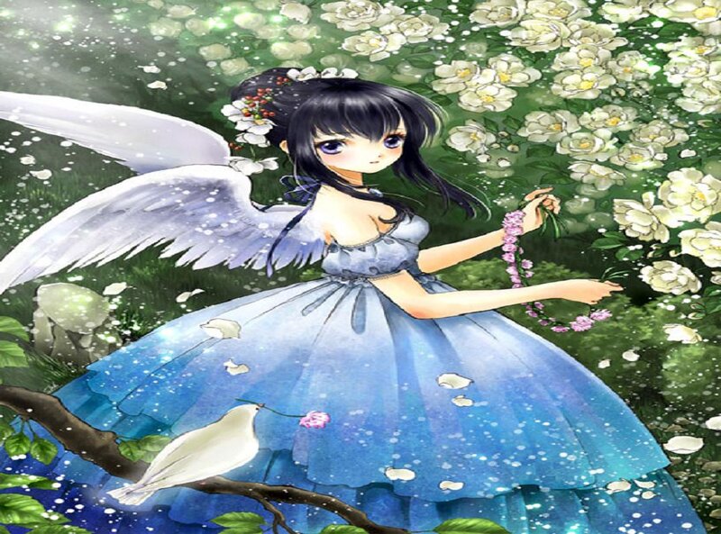 Angel Girl in Garden — Blue