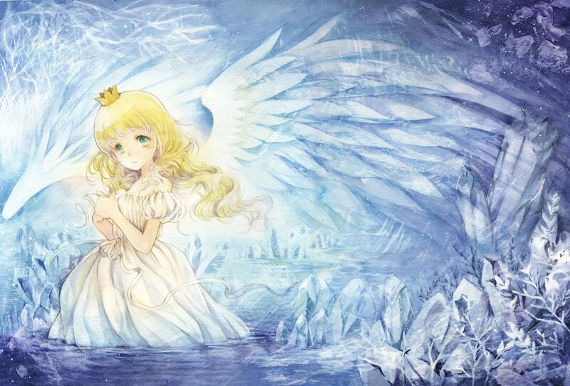 angel girl in icy landscape