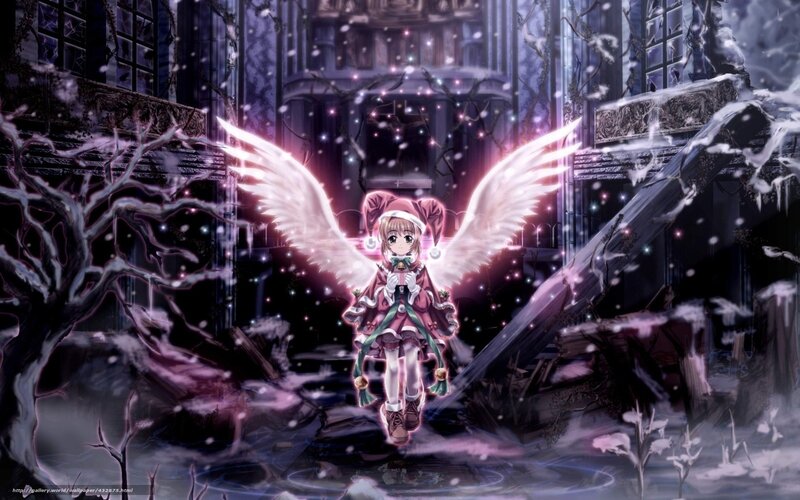 angel girl in snowy ruins