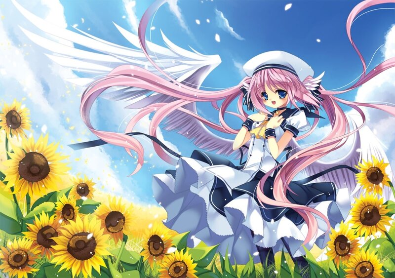 angel girl in sunflower field