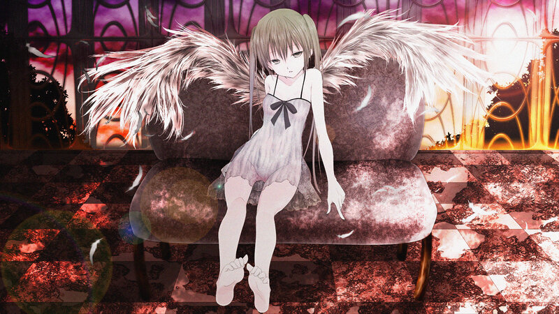 angel girl on a bench