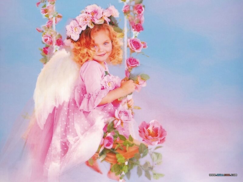 Angel girl on a flower swing