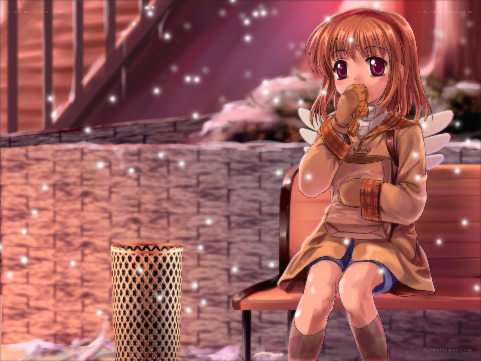 Angel girl on bench
