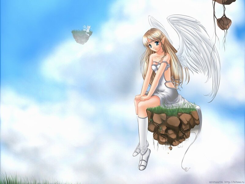 Angel girl on floating island