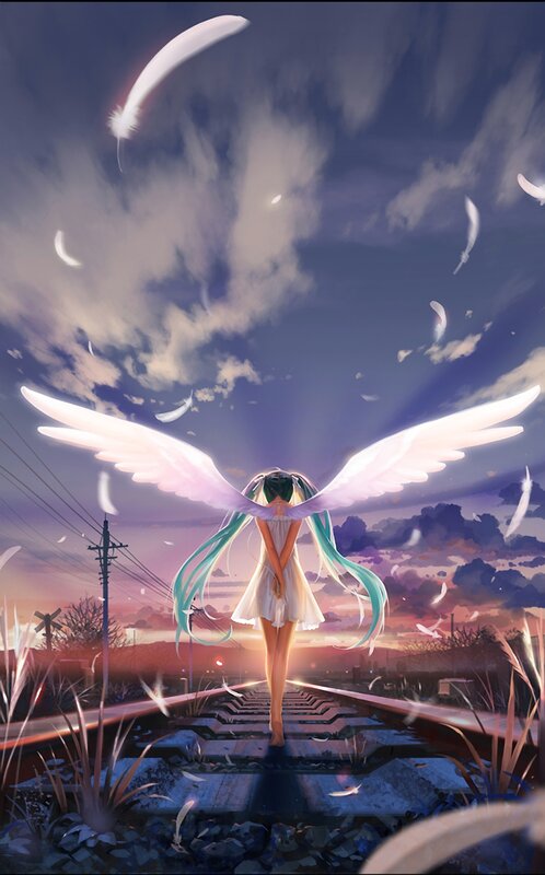 Angel girl on train tracks