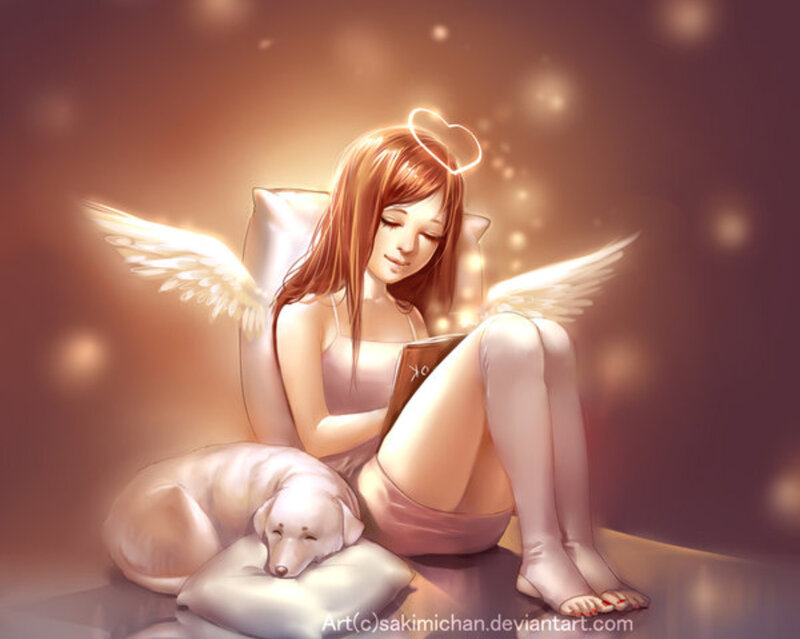 Angel Girl Reading Book