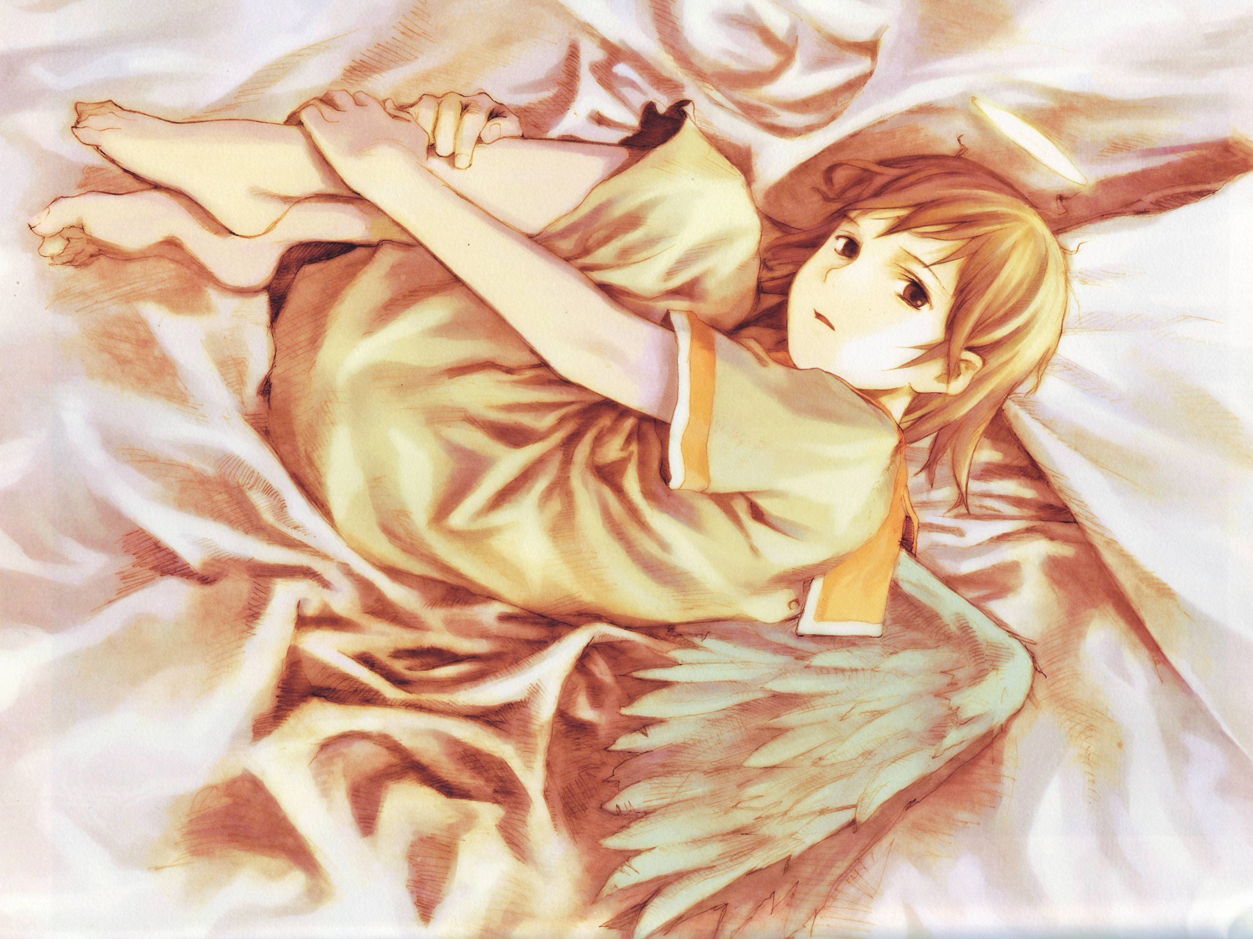 Angel girl sleeping in bed