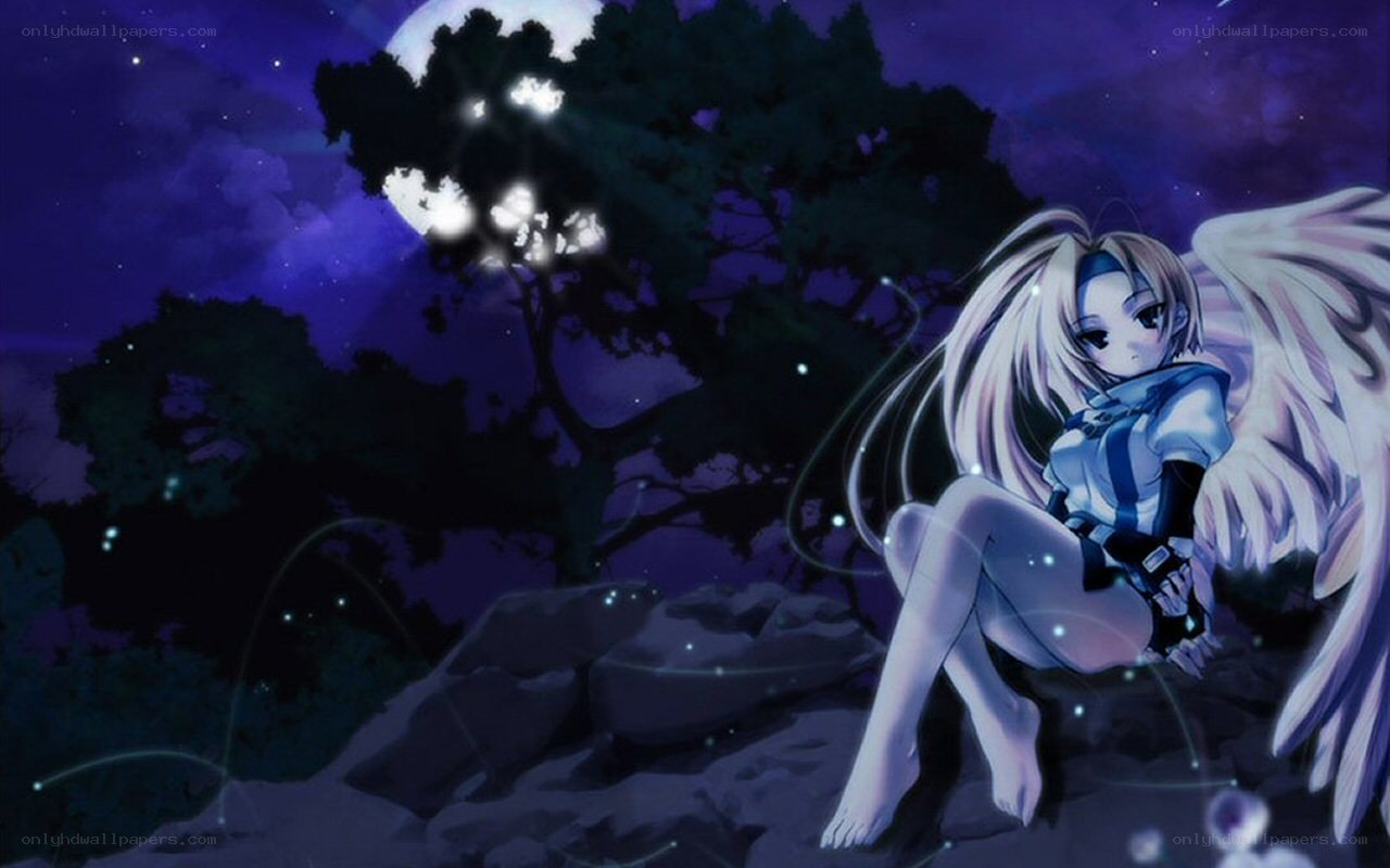 angel girl under moonlight
