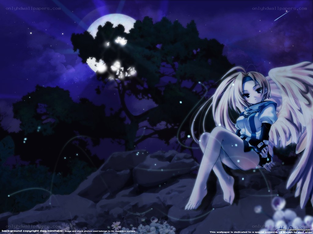 angel girl under moonlight