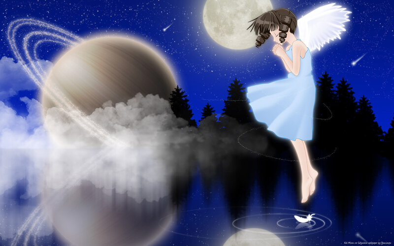 Angel girl under the moon