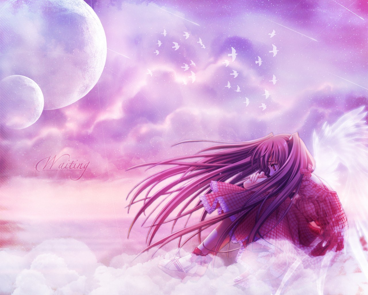 Angel girl waiting in clouds