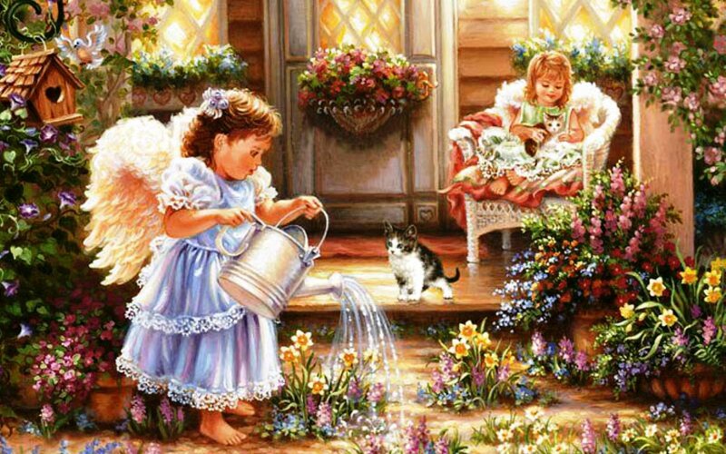 Angel Girl Watering Flowers