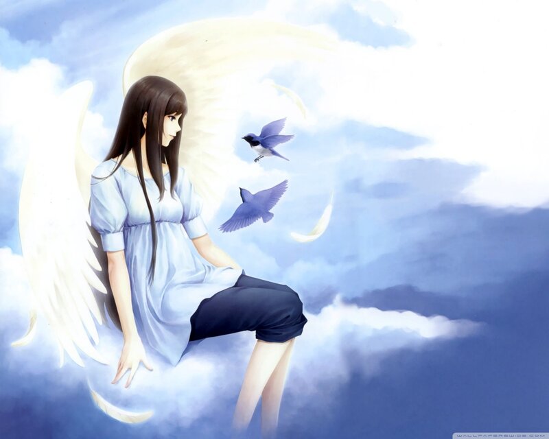 Angel girl with birds