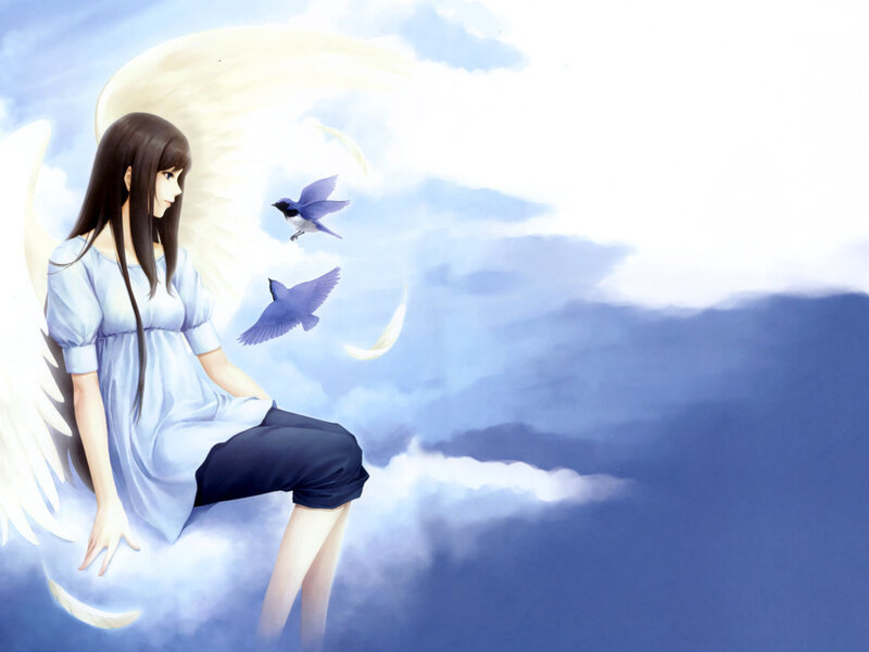 Angel Girl with Birds — Blue