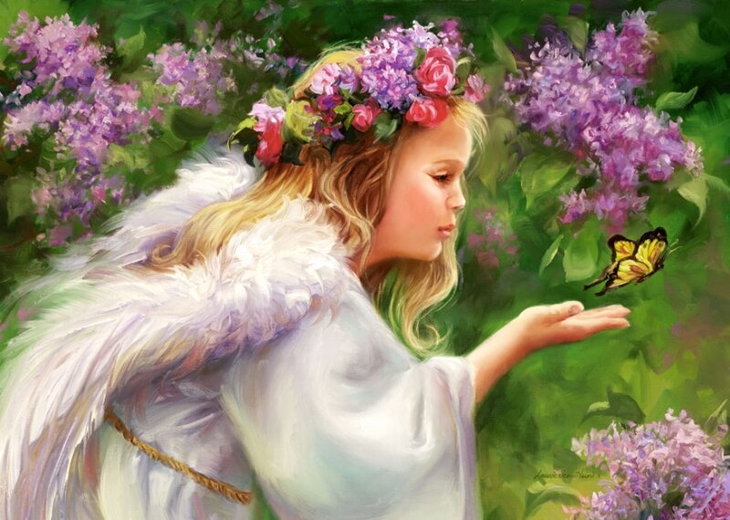 Angel Girl with Butterfly — Green