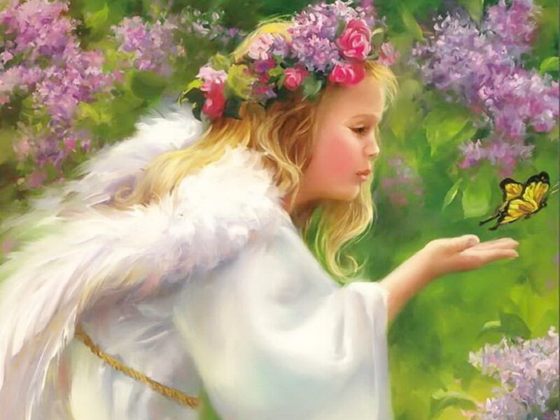Angel Girl with Butterfly — White
