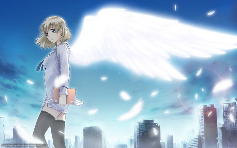 Angel girl with city skyline