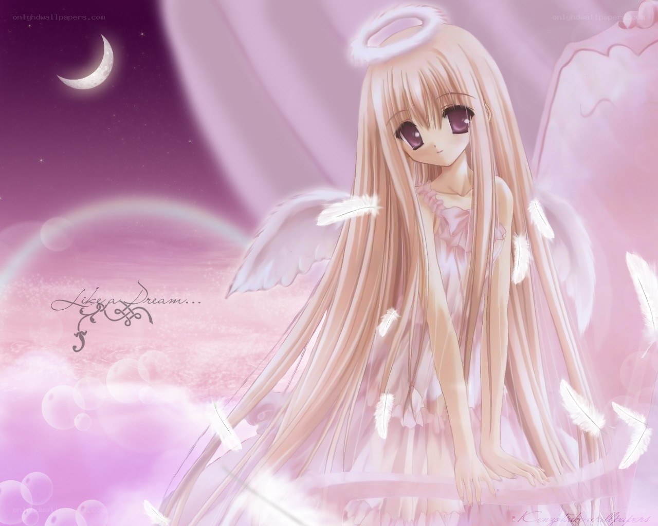 angel girl with crescent moon