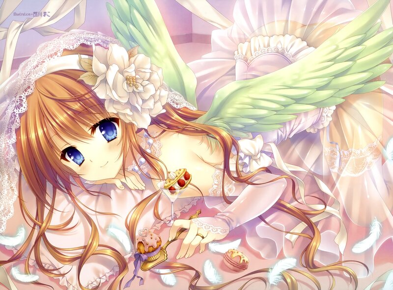 Angel girl with desserts